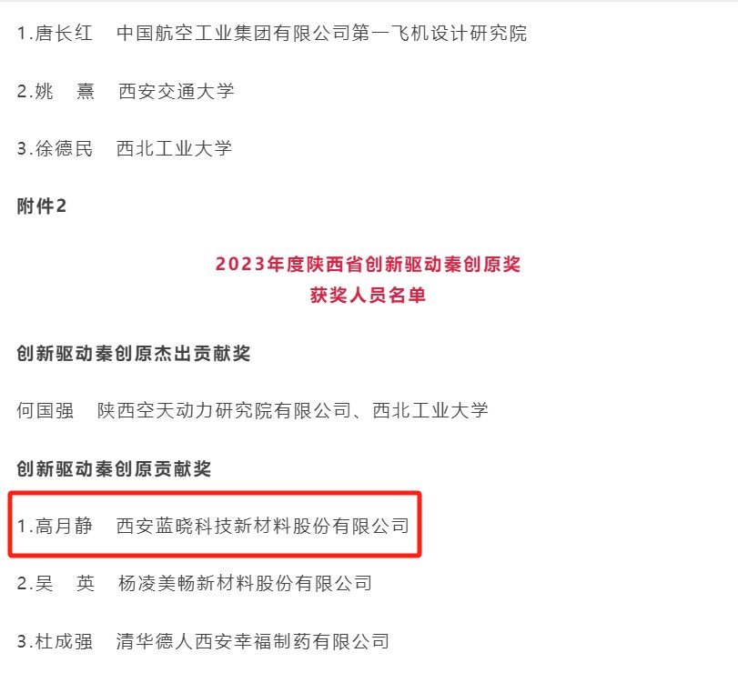 尊龙凯时官网科技董事长高月静荣获2023年度陕西省立异驱动秦创原奖